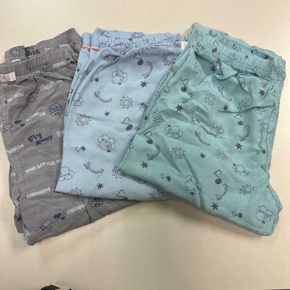 Set of 3 Pororo - Kids Pajama Pants Set - Blue and Gray